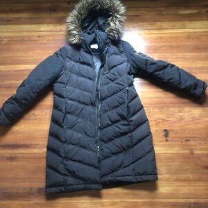 Calvin Klein Black Puffer Coat with Faux Fur Hood